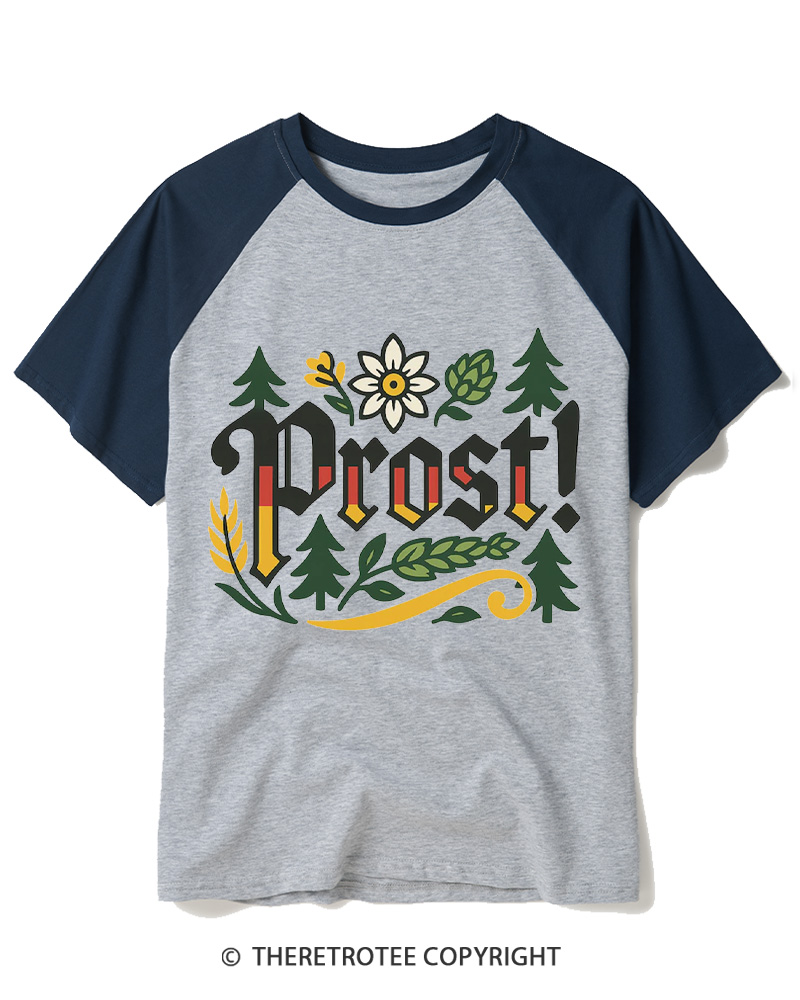 TheRetroTee Prost Oktoberfest 1970s Raglan Baseball T-Shirt