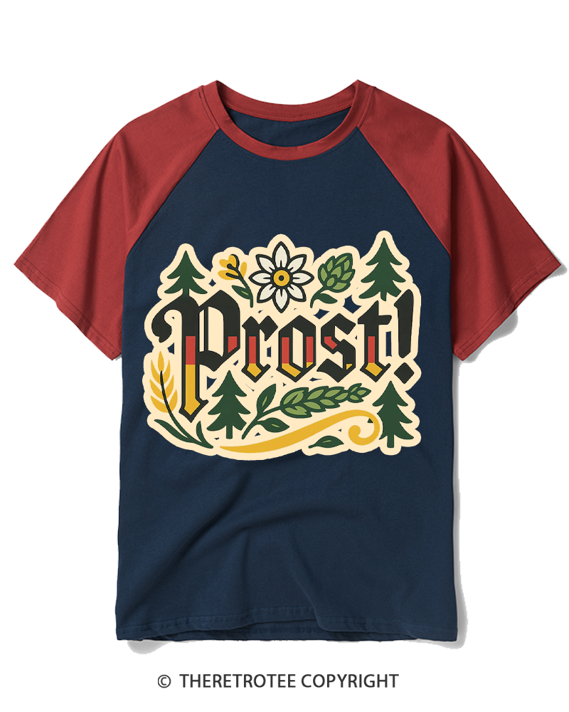 TheRetroTee Prost Oktoberfest 1970s Raglan Baseball T-Shirt