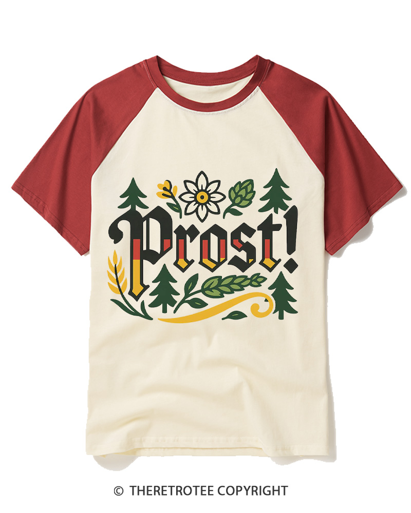 TheRetroTee Prost Oktoberfest 1970s Raglan Baseball T-Shirt