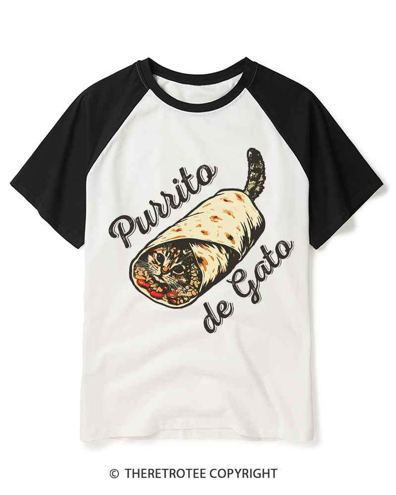TheRetroTee Purrito de Gato 1970s Raglan Baseball T-Shirt