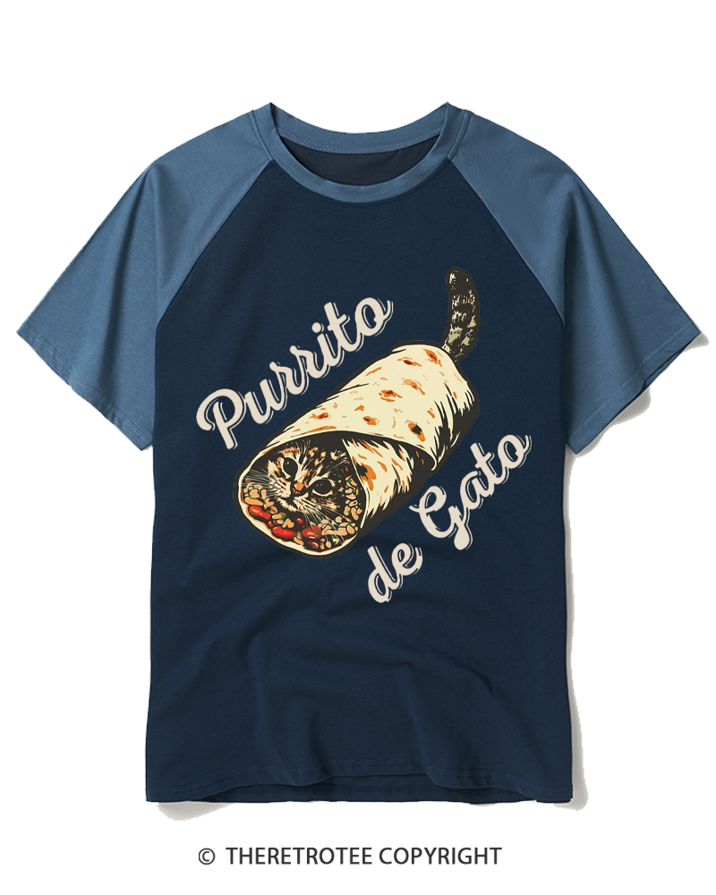 TheRetroTee Purrito de Gato 1970s Raglan Baseball T-Shirt