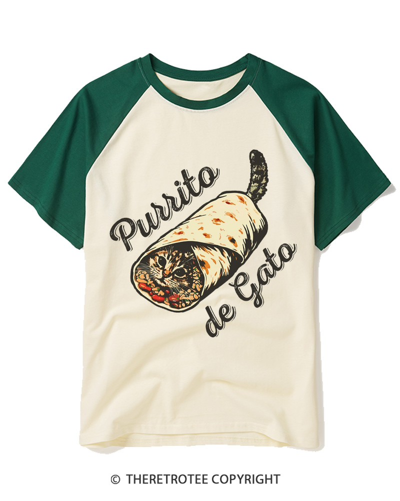 TheRetroTee Purrito de Gato 1970s Raglan Baseball T-Shirt