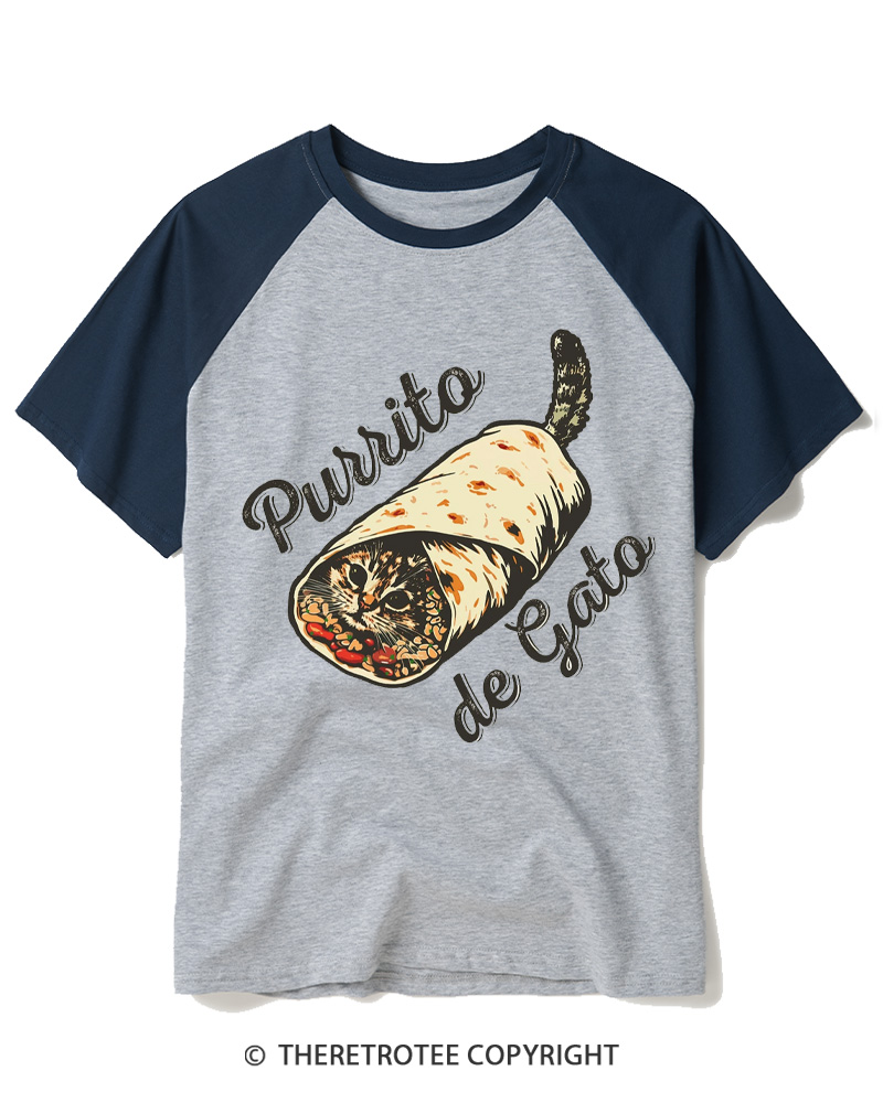 TheRetroTee Purrito de Gato 1970s Raglan Baseball T-Shirt