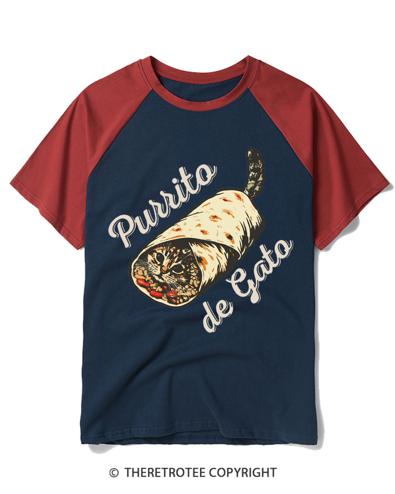 TheRetroTee Purrito de Gato 1970s Raglan Baseball T-Shirt