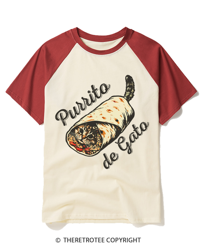 TheRetroTee Purrito de Gato 1970s Raglan Baseball T-Shirt
