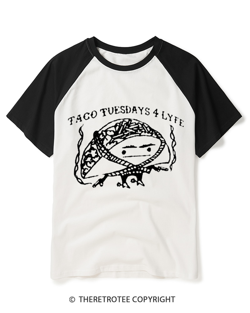 TheRetroTee Taco Tuesdays 4 Lyfe 1980s Raglan Baseball T-Shirt