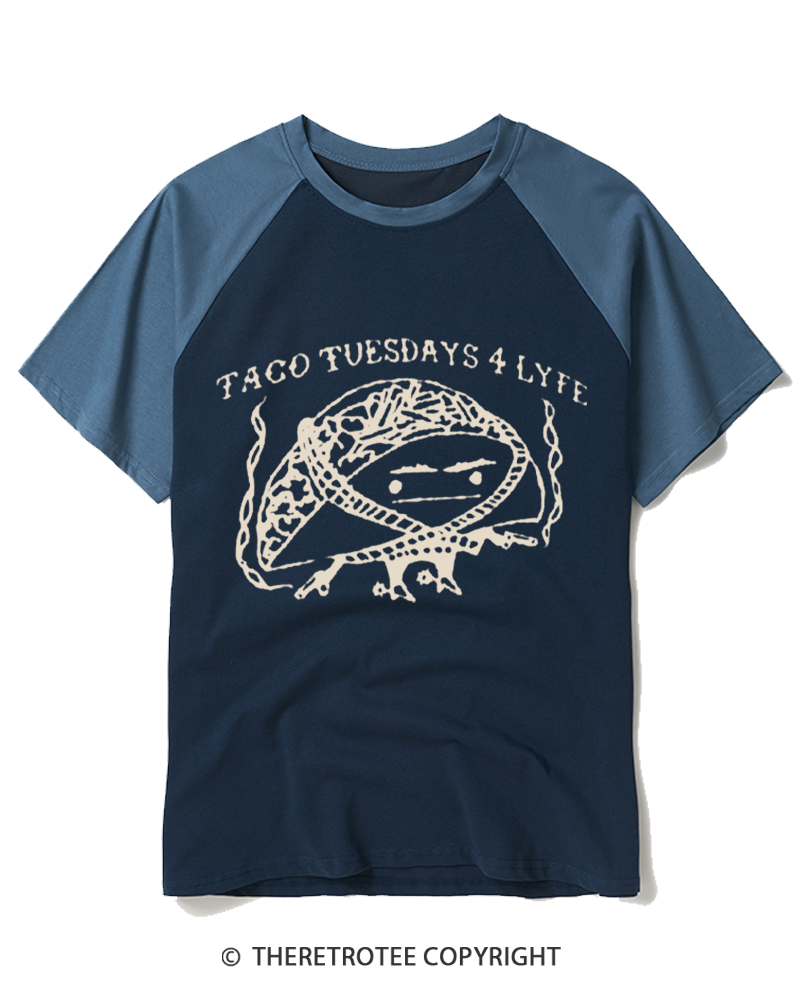 TheRetroTee Taco Tuesdays 4 Lyfe 1980s Raglan Baseball T-Shirt