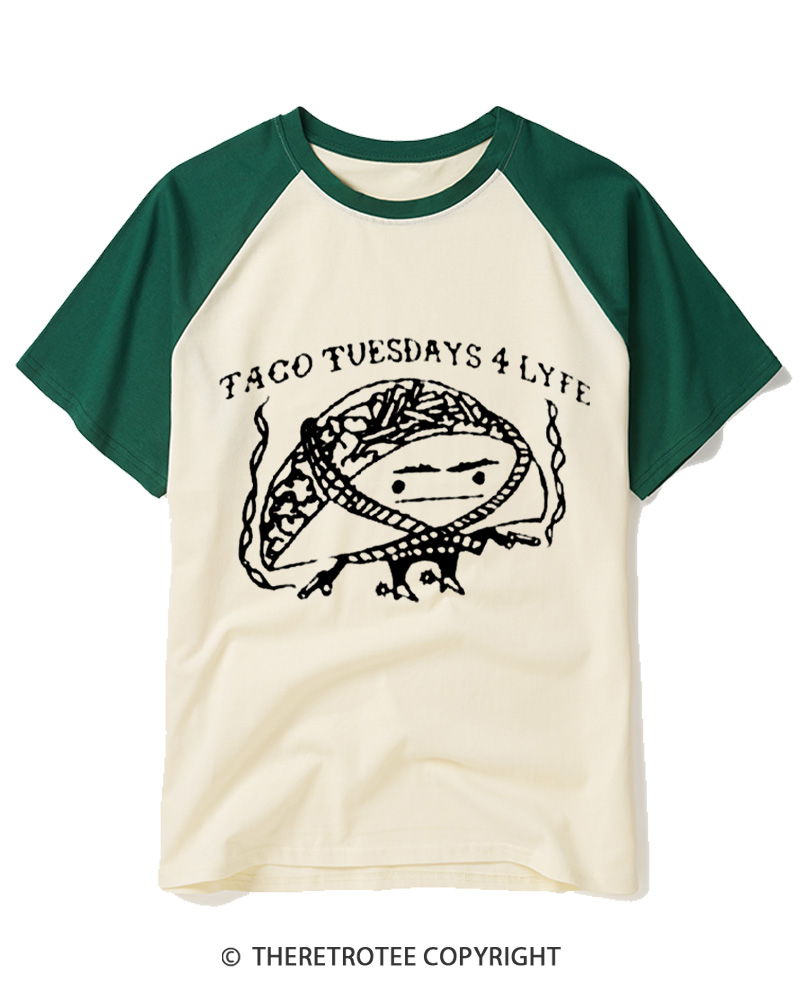 TheRetroTee Taco Tuesdays 4 Lyfe 1980s Raglan Baseball T-Shirt