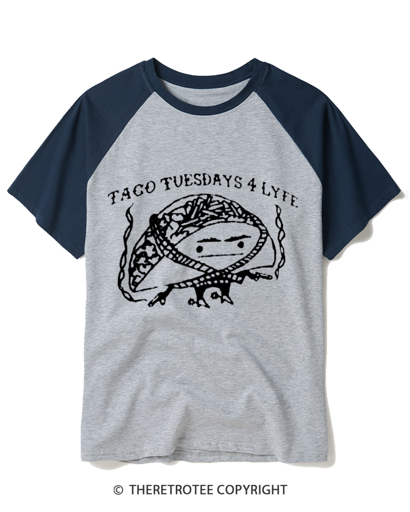TheRetroTee Taco Tuesdays 4 Lyfe 1980s Raglan Baseball T-Shirt