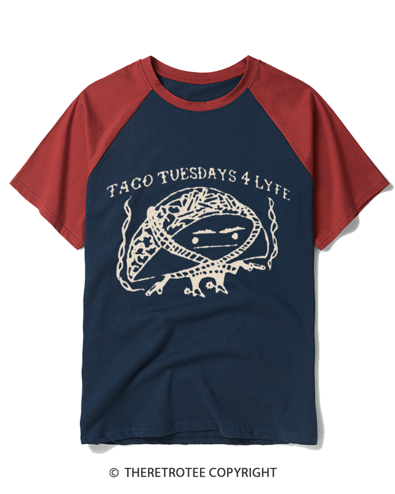 TheRetroTee Taco Tuesdays 4 Lyfe 1980s Raglan Baseball T-Shirt
