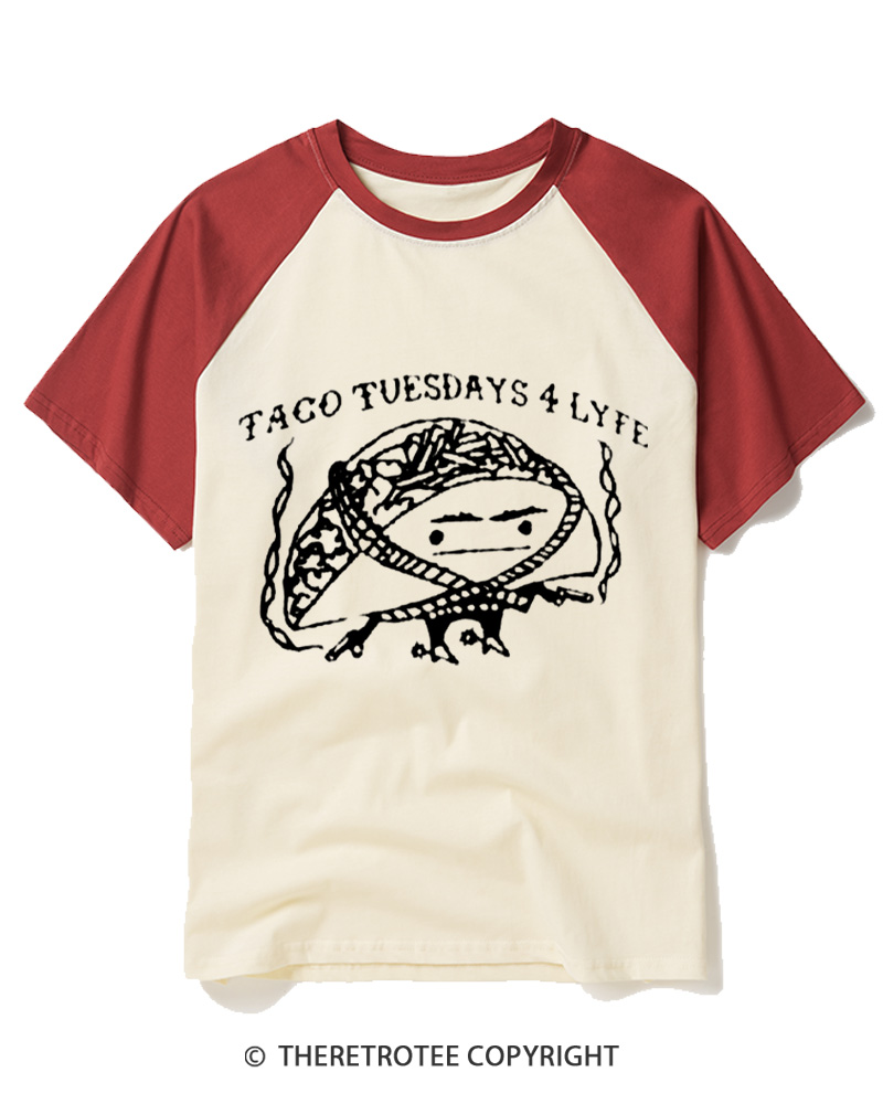 TheRetroTee Taco Tuesdays 4 Lyfe 1980s Raglan Baseball T-Shirt