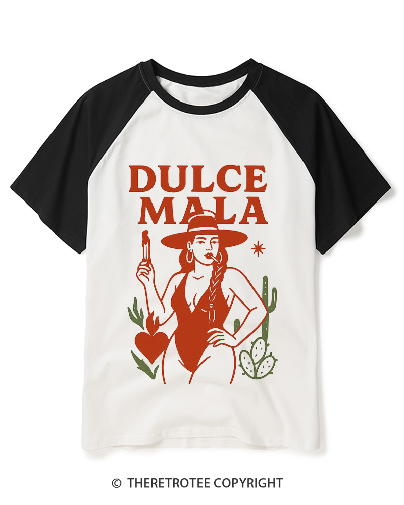 TheRetroTee Dulce Mala 1950s Raglan Baseball T-Shirt
