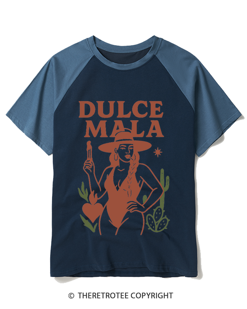 TheRetroTee Dulce Mala 1950s Raglan Baseball T-Shirt