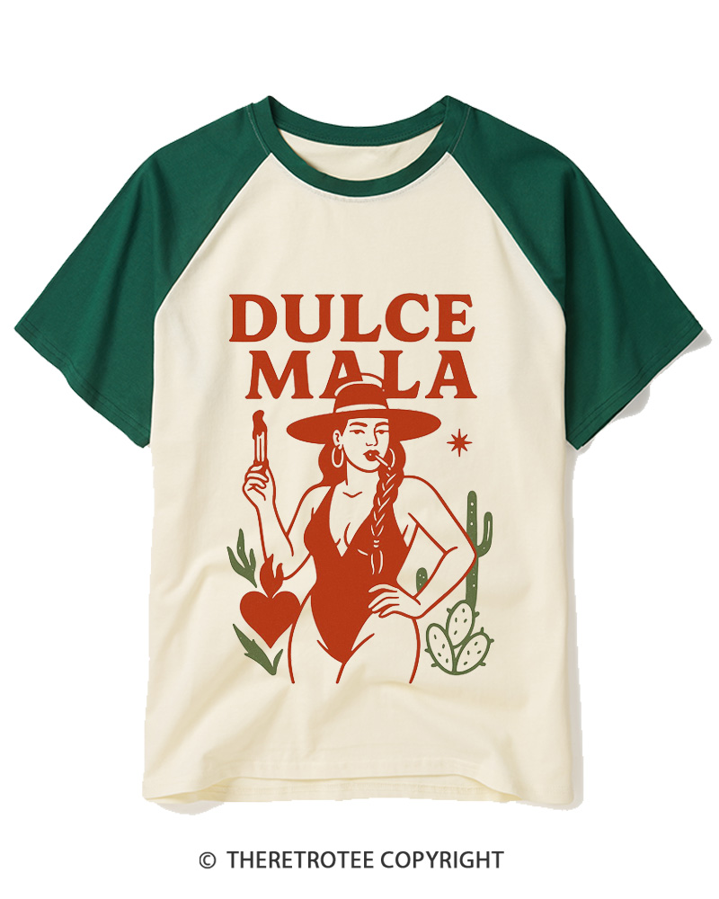 TheRetroTee Dulce Mala 1950s Raglan Baseball T-Shirt