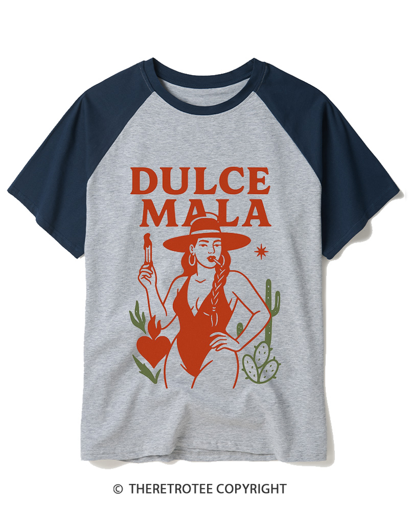 TheRetroTee Dulce Mala 1950s Raglan Baseball T-Shirt