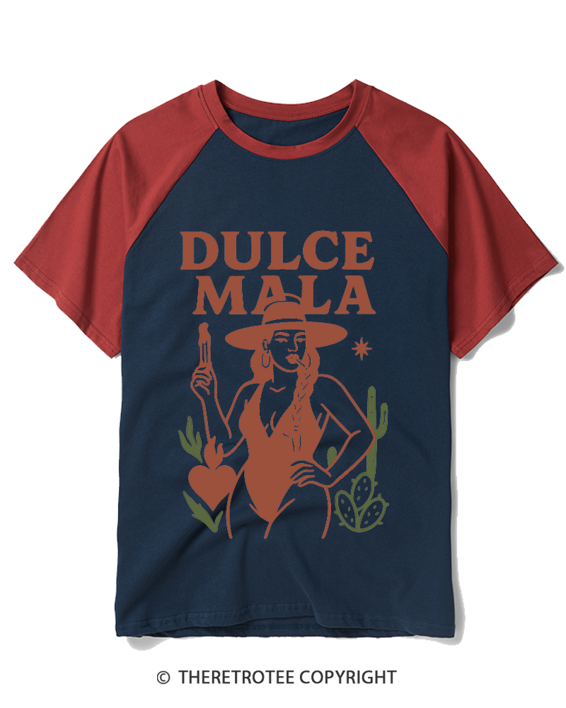 TheRetroTee Dulce Mala 1950s Raglan Baseball T-Shirt