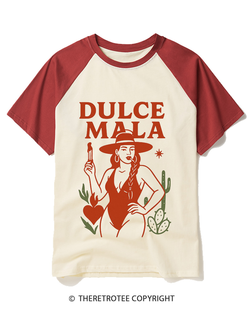 TheRetroTee Dulce Mala 1950s Raglan Baseball T-Shirt