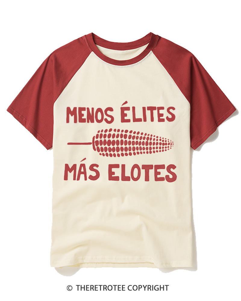 TheRetroTee Menos Élites, Más Elotes Raglan Baseball T-Shirt