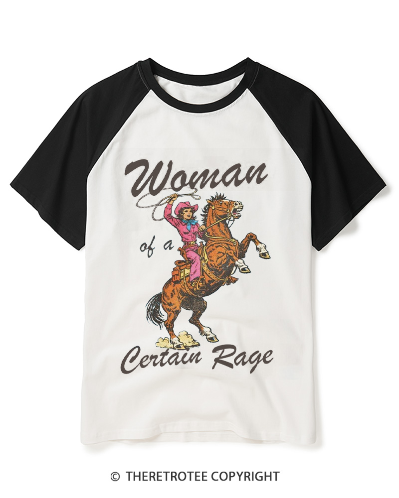 TheRetroTee Woman Of A Certain Rage 1970s Raglan Baseball T-Shirt