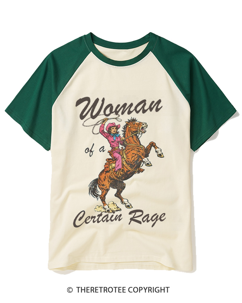 TheRetroTee Woman Of A Certain Rage 1970s Raglan Baseball T-Shirt