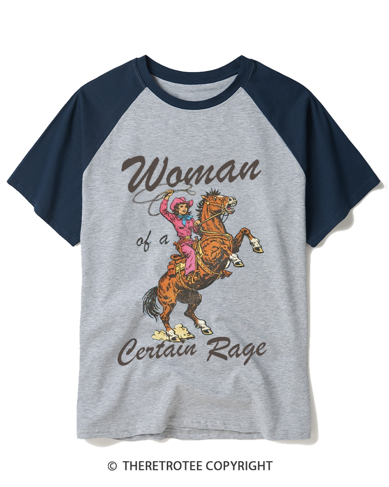 TheRetroTee Woman Of A Certain Rage 1970s Raglan Baseball T-Shirt