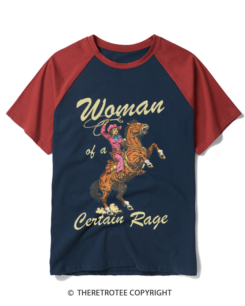 TheRetroTee Woman Of A Certain Rage 1970s Raglan Baseball T-Shirt