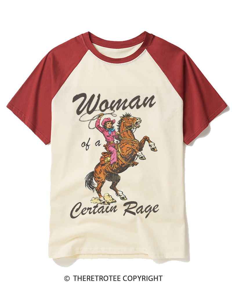 TheRetroTee Woman Of A Certain Rage 1970s Raglan Baseball T-Shirt