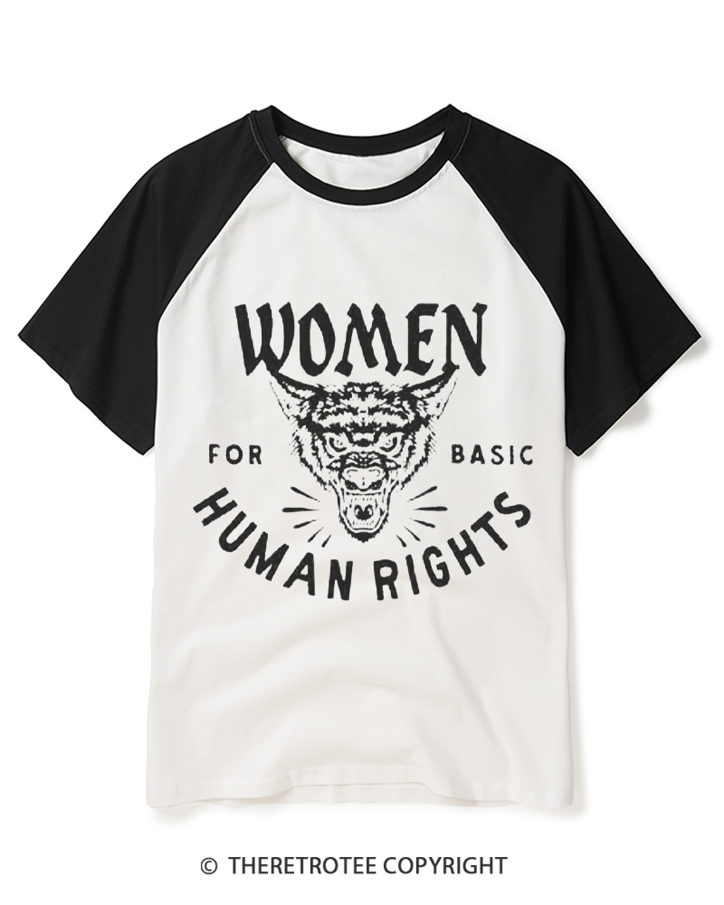 TheRetroTee Women For Basic Human Rights 1970s Raglan Baseball T-Shirt