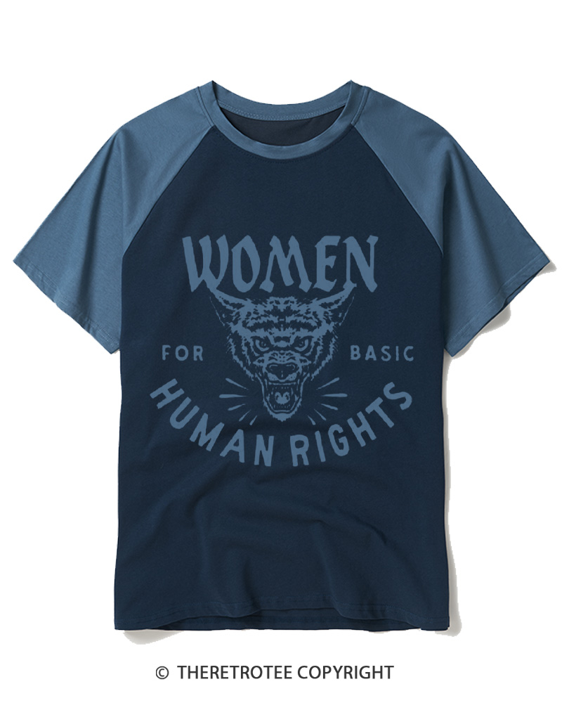 TheRetroTee Women For Basic Human Rights 1970s Raglan Baseball T-Shirt