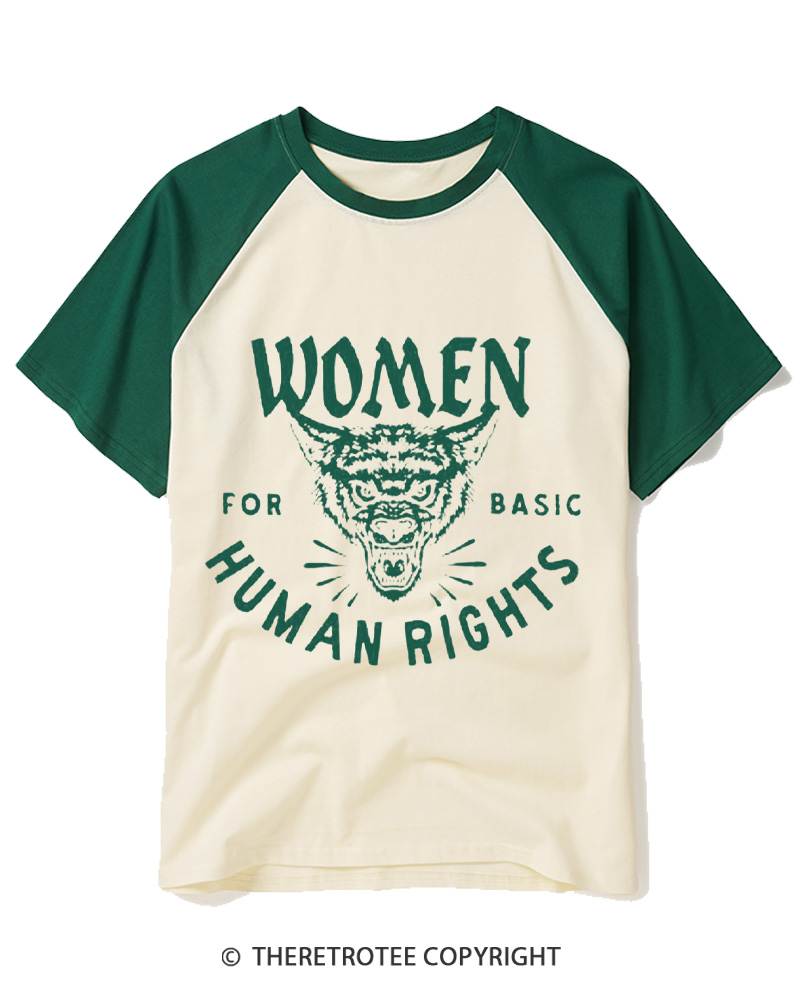TheRetroTee Women For Basic Human Rights 1970s Raglan Baseball T-Shirt