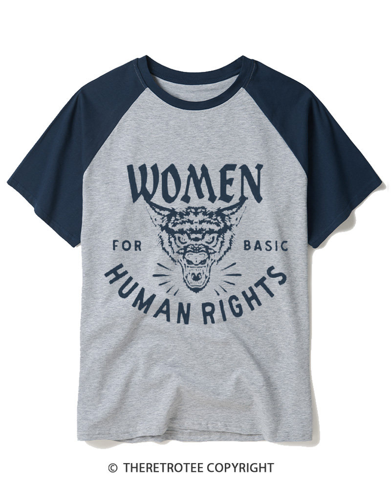 TheRetroTee Women For Basic Human Rights 1970s Raglan Baseball T-Shirt