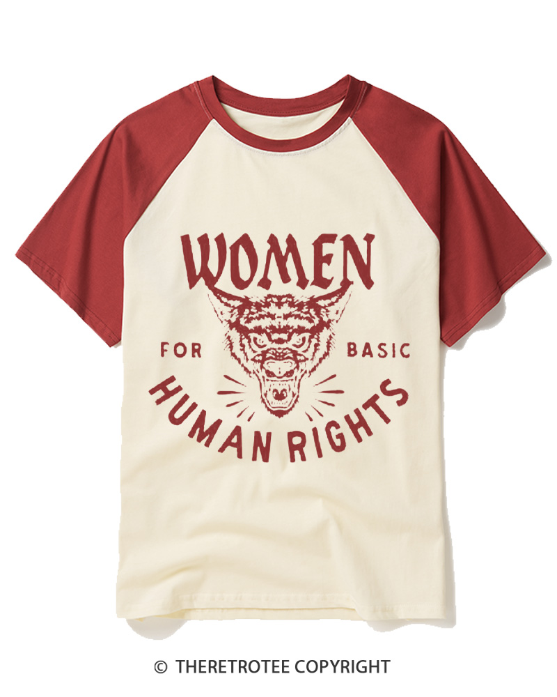 TheRetroTee Women For Basic Human Rights 1970s Raglan Baseball T-Shirt