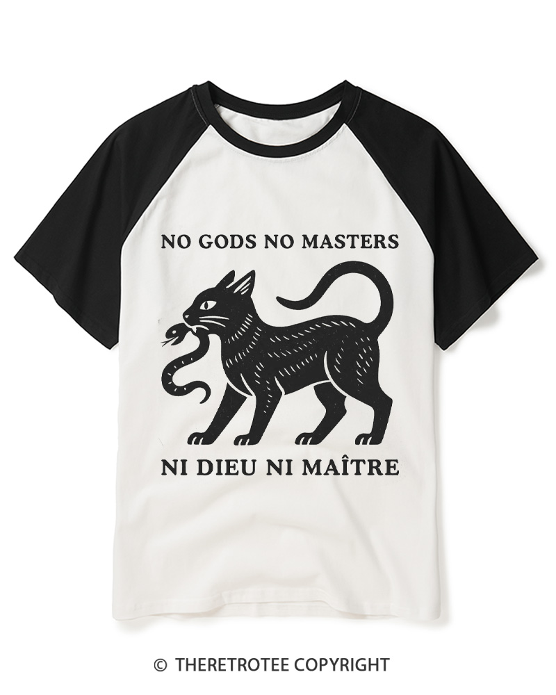 TheRetroTee No Gods No Masters Raglan Baseball T-Shirt