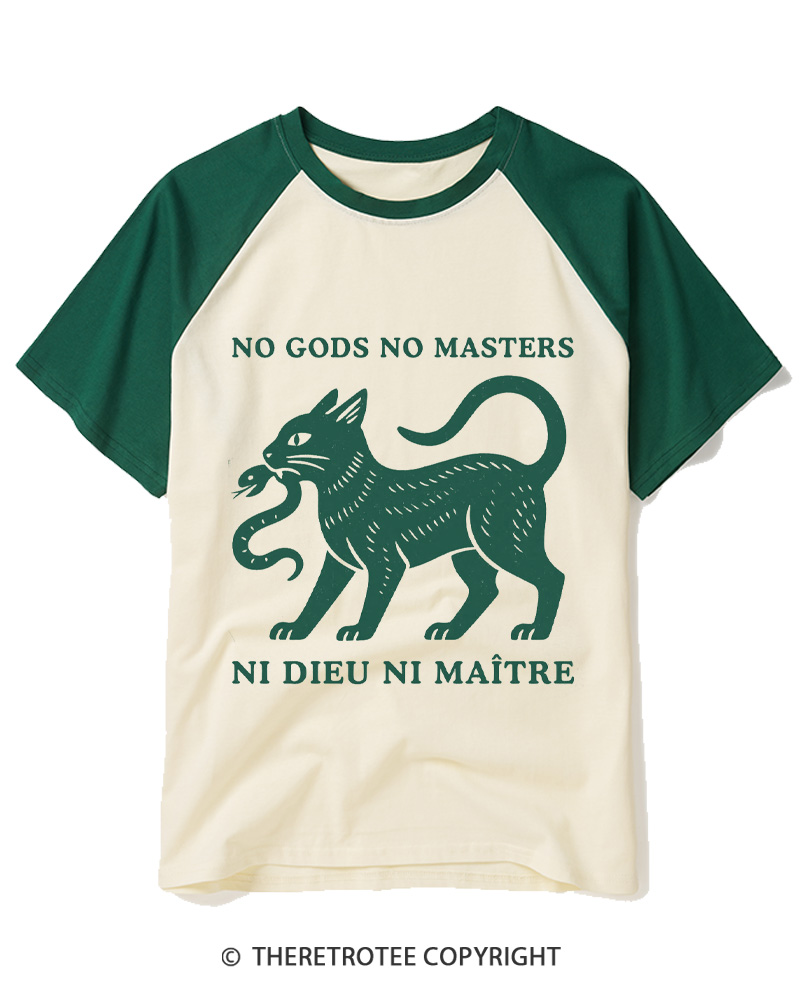 TheRetroTee No Gods No Masters Raglan Baseball T-Shirt