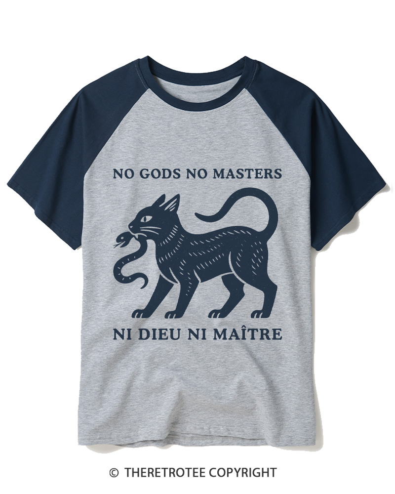 TheRetroTee No Gods No Masters Raglan Baseball T-Shirt