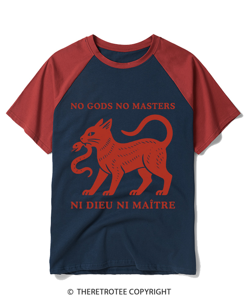 TheRetroTee No Gods No Masters Raglan Baseball T-Shirt