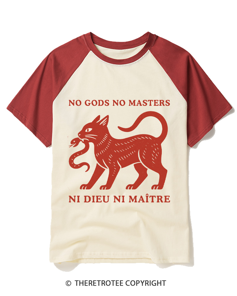 TheRetroTee No Gods No Masters Raglan Baseball T-Shirt