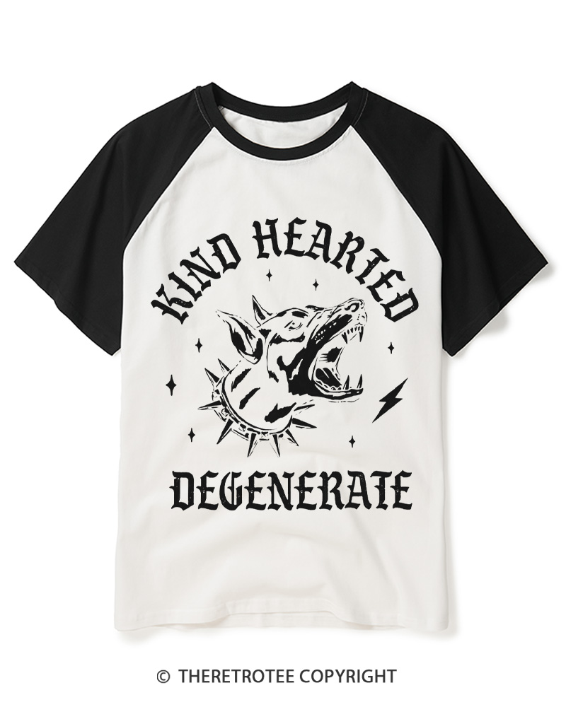 TheRetroTee Kind Hearted Degenerate 1970s Raglan Baseball T-Shirt