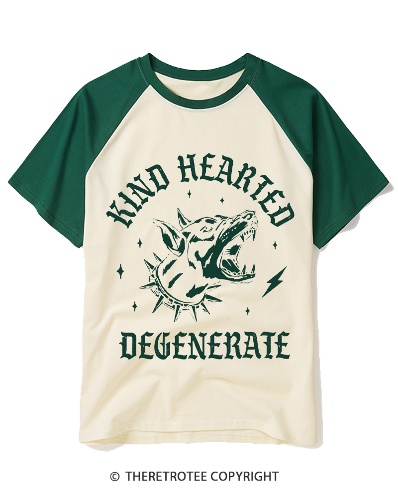 TheRetroTee Kind Hearted Degenerate 1970s Raglan Baseball T-Shirt