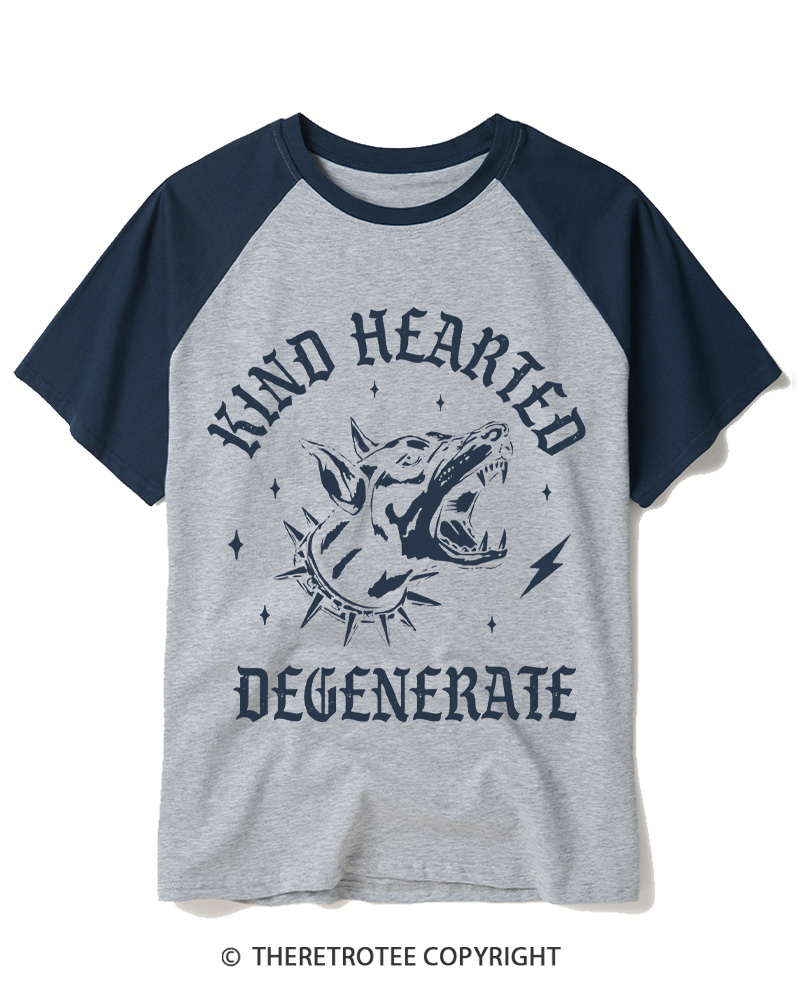 TheRetroTee Kind Hearted Degenerate 1970s Raglan Baseball T-Shirt