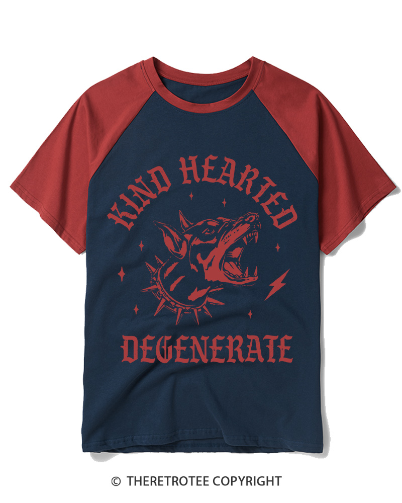 TheRetroTee Kind Hearted Degenerate 1970s Raglan Baseball T-Shirt