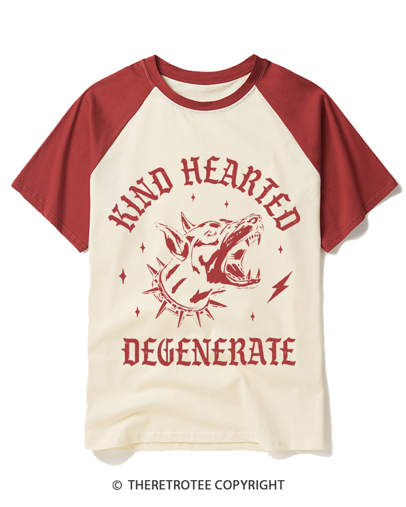 TheRetroTee Kind Hearted Degenerate 1970s Raglan Baseball T-Shirt