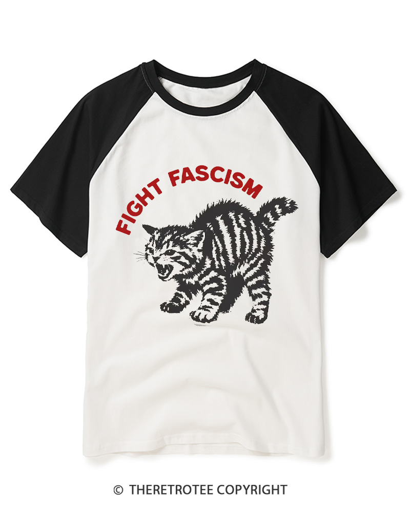 TheRetroTee Fight Fascism 1970s Raglan Baseball T-Shirt