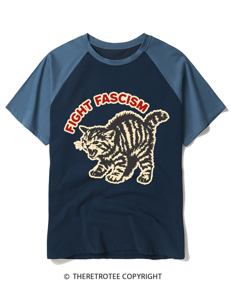 TheRetroTee Fight Fascism 1970s Raglan Baseball T-Shirt
