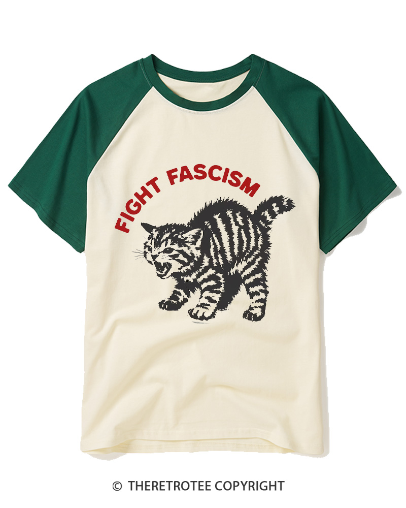 TheRetroTee Fight Fascism 1970s Raglan Baseball T-Shirt