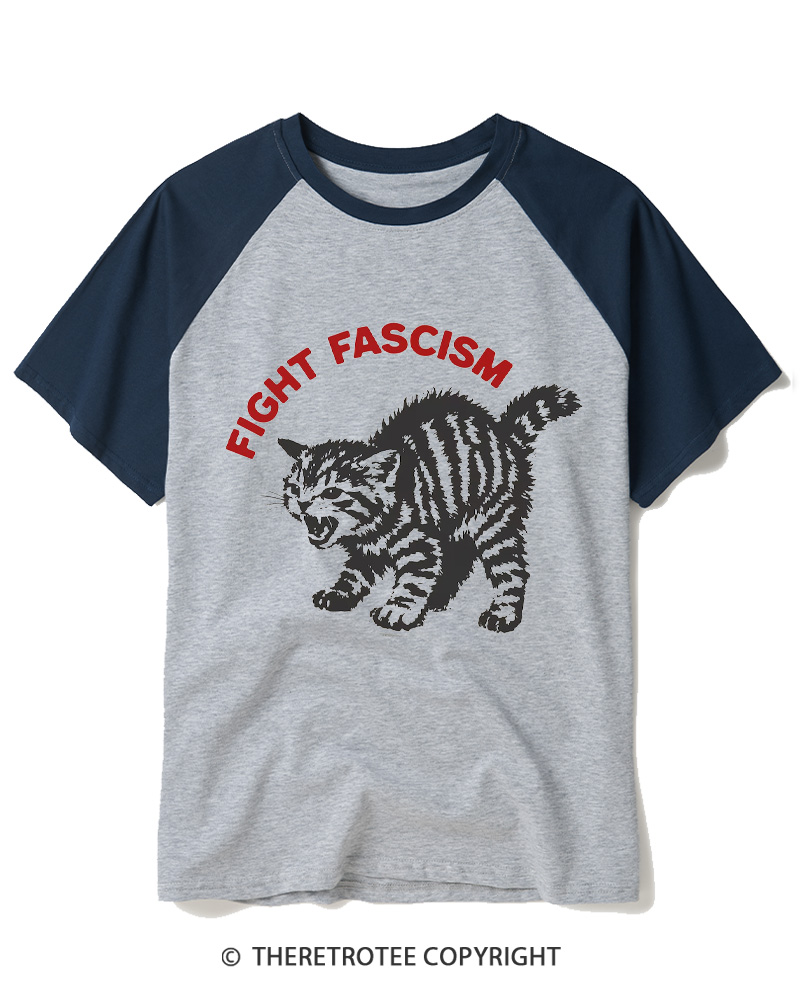 TheRetroTee Fight Fascism 1970s Raglan Baseball T-Shirt