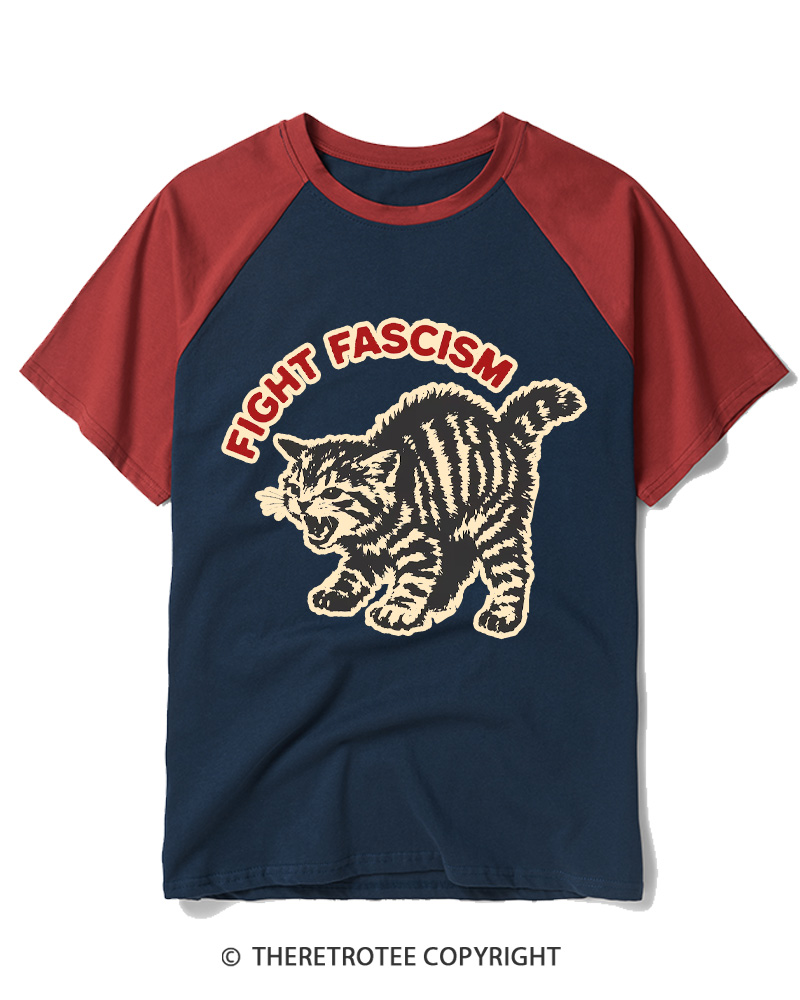 TheRetroTee Fight Fascism 1970s Raglan Baseball T-Shirt