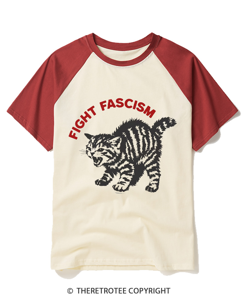 TheRetroTee Fight Fascism 1970s Raglan Baseball T-Shirt