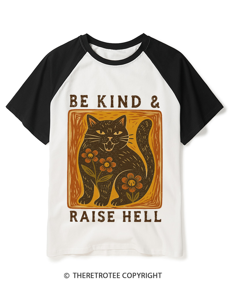 TheRetroTee Be Kind & Raise Hell 1970s Raglan Baseball T-Shirt