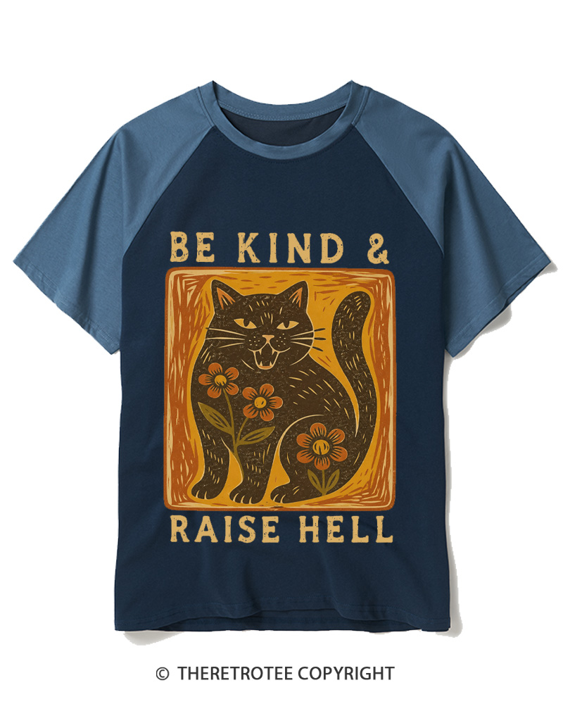 TheRetroTee Be Kind & Raise Hell 1970s Raglan Baseball T-Shirt